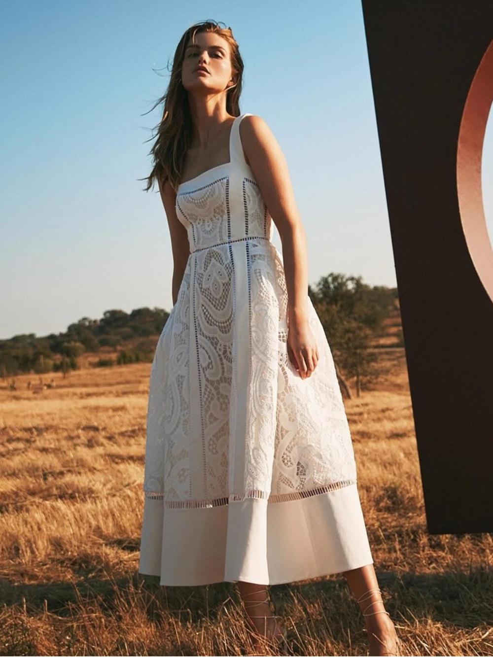 ALEXIS Kensington Embroidered Crochet Lace Midi Dress Ivory White NEW with tags